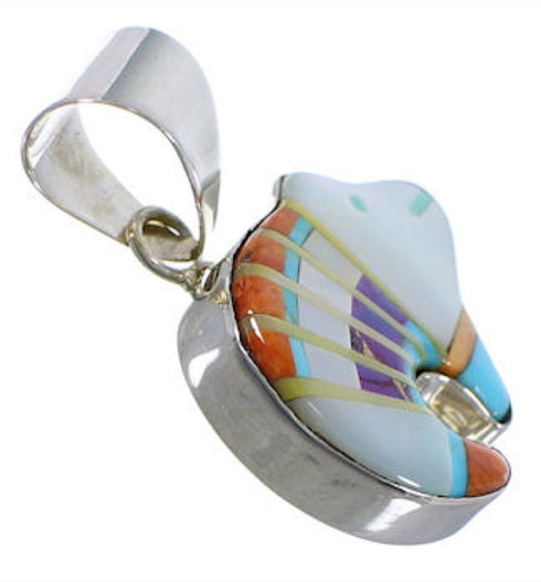 Multicolor Inlay And Genuine Sterling Silver Bear Pendant RS41000
