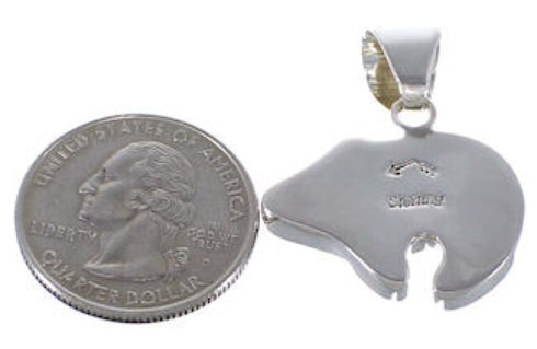 Multicolor Inlay And Genuine Sterling Silver Bear Pendant RS41000