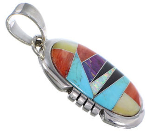 Turquoise And Multicolor Inlay Sterling Silver Pendant DS39461