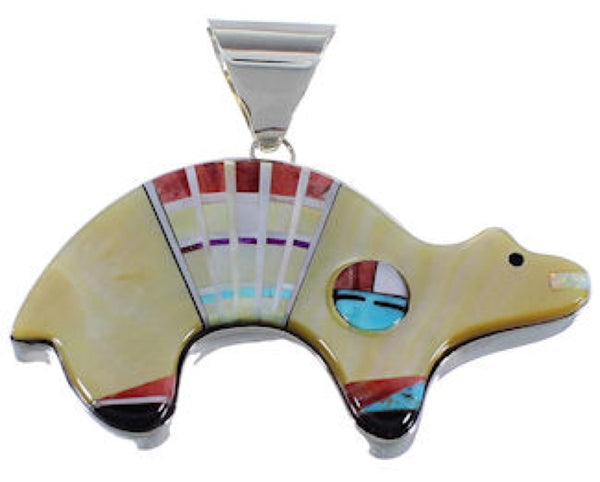 Turquoise Multicolor Inlay Sterling Silver Bear Sun Pendant DS39198