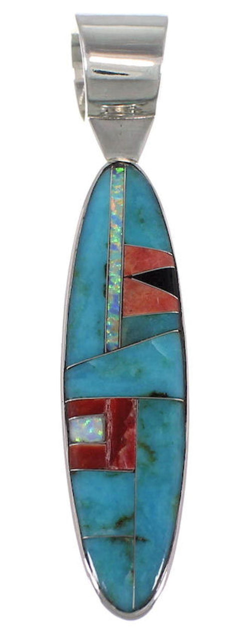 Turquoise And Multicolor Genuine Sterling Silver Pendant AS34366