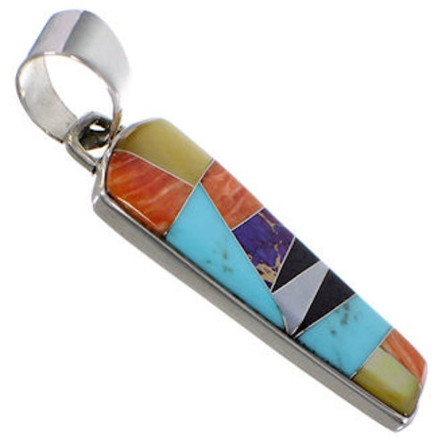 Genuine Sterling Silver Turquoise And Multicolor Inlay Pendant RS42788
