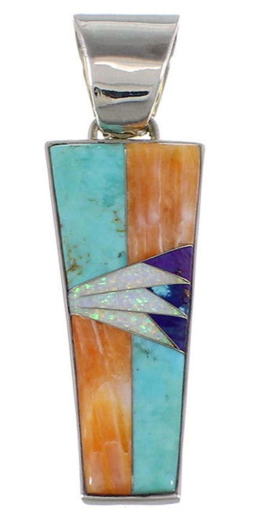 Turquoise Multicolor Inlay Genuine Sterling Silver Pendant AS34464