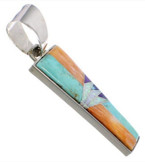 Turquoise Multicolor Inlay Genuine Sterling Silver Pendant AS34464