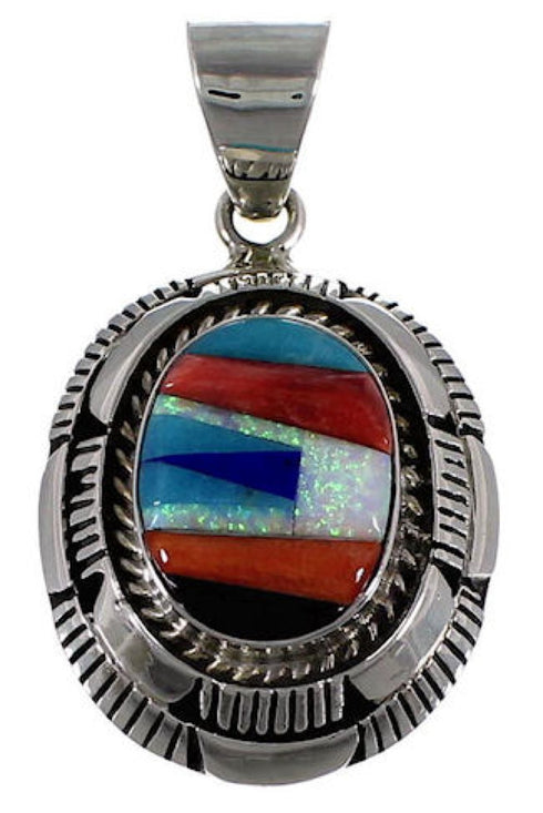 Genuine Sterling Silver And Multicolor Inlay Pendant AS34502