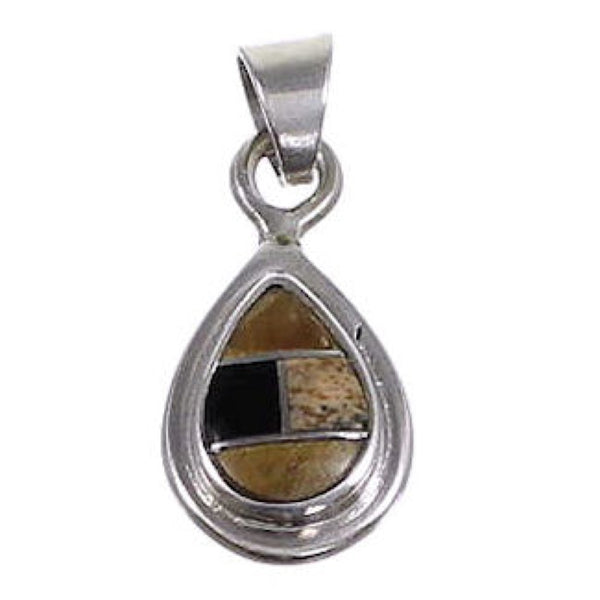 Multicolor Inlay And Sterling Silver Tear Drop Pendant Jewelry NS44180