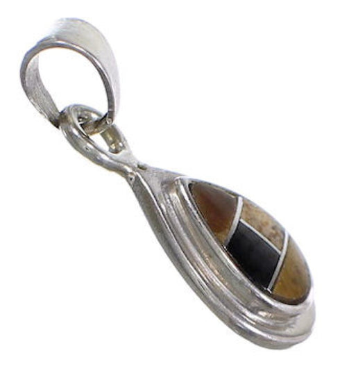 Multicolor Inlay And Sterling Silver Tear Drop Pendant Jewelry NS44180