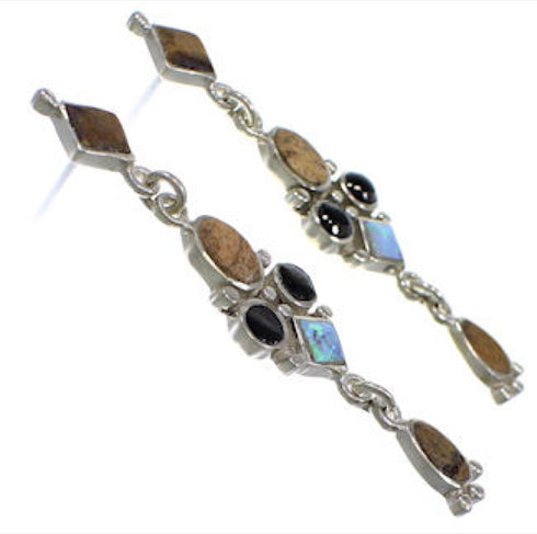 Sterling Silver Multicolor Inlay Post Dangle Earrings DS51696