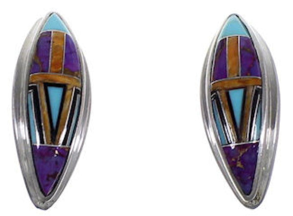 Turquoise Multicolor Inlay Sterling Silver Post Earrings RS32355