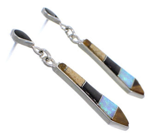 Tiger Eye Multicolor Sterling Silver Post Dangle Earrings RS32172