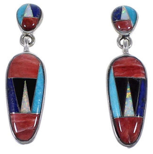Multicolor Inlay Sterling Silver Post Dangle Earrings Jewelry NS33167