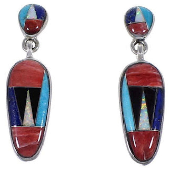 Multicolor Inlay Sterling Silver Post Dangle Earrings Jewelry NS33167