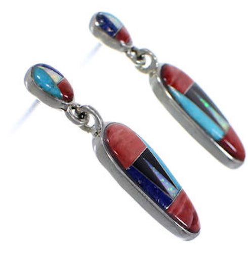 Multicolor Inlay Sterling Silver Post Dangle Earrings Jewelry NS33167