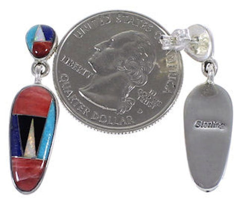 Multicolor Inlay Sterling Silver Post Dangle Earrings Jewelry NS33167