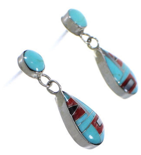 Multicolor Inlay Sterling Silver Post Dangle Earrings Jewelry NS42300