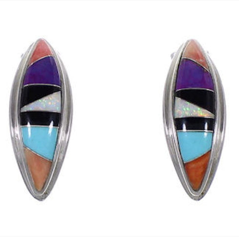 Multicolor Inlay and Genuine Sterling Silver Post Earrings RS32356