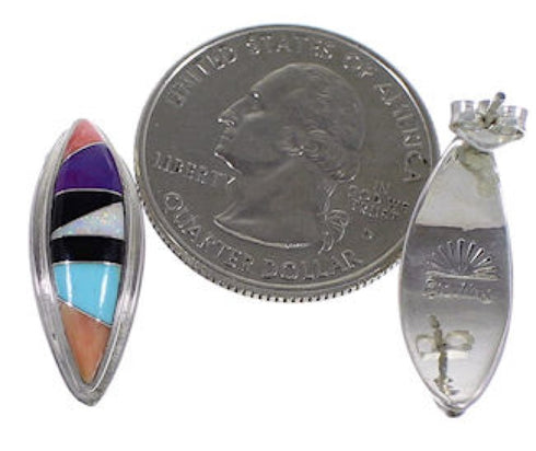 Multicolor Inlay and Genuine Sterling Silver Post Earrings RS32356