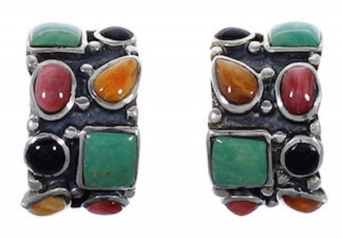 Multicolor Inlay Whiterock Sterling Silver Post Hoop Earrings NS39490