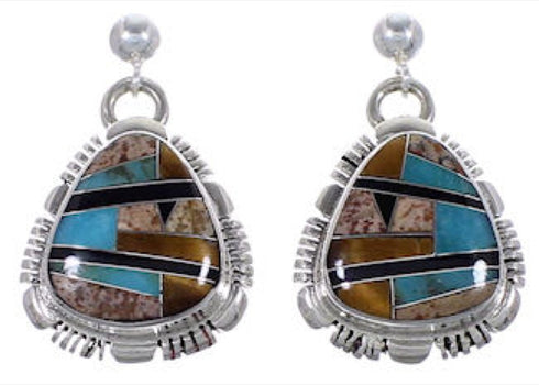Sterling Silver Tiger Eye Multicolor Post Dangle Earrings RS42682