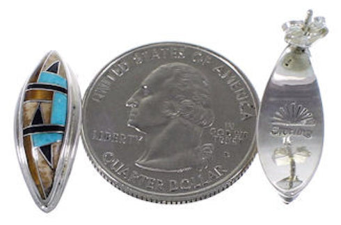 Turquoise Tiger Eye and Multicolor Inlay Silver Post Earrings RS32350