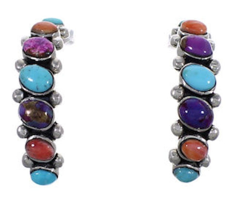 Turquoise Multicolor Sterling Silver Hoop Earrings Jewelry RS51934