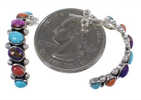 Turquoise Multicolor Sterling Silver Hoop Earrings Jewelry RS51934