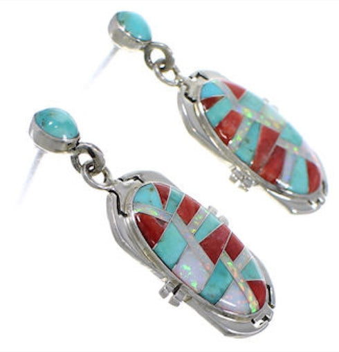 Sterling Silver Turquoise Red Oyster Shell Opal Post Earrings DS36287
