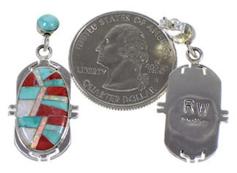 Sterling Silver Turquoise Red Oyster Shell Opal Post Earrings DS36287