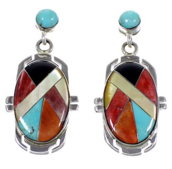Turquoise Multicolor Sterling Silver Jewelry Post Earrings RS46428