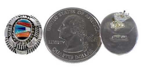 Turquoise And Multicolor Inlay Sterling Silver Post Earrings AS34563