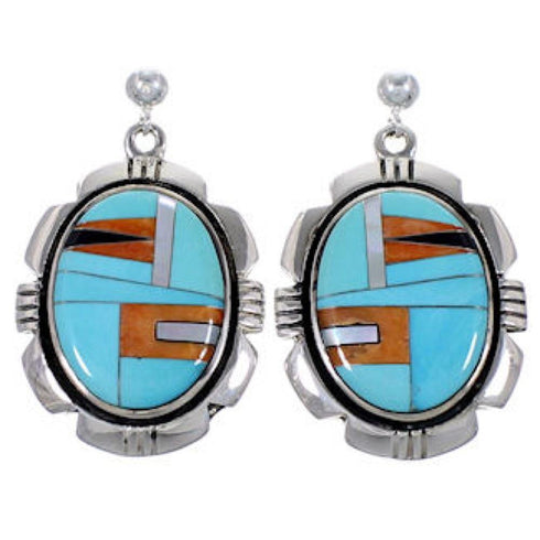 Multicolor Inlay Jewelry Genuine Sterling Silver Post Earrings RS42731