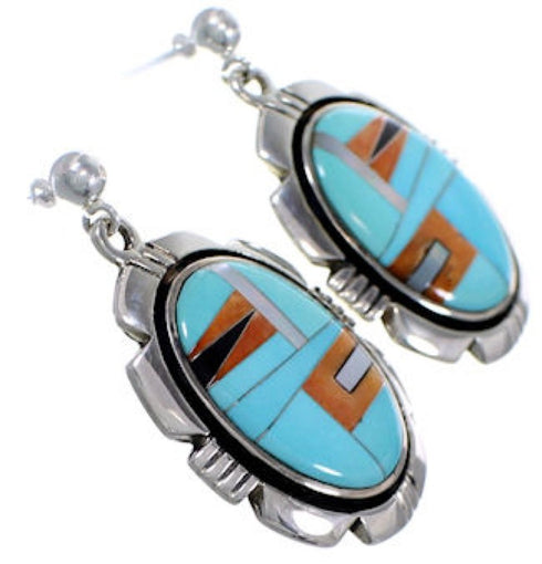 Multicolor Inlay Jewelry Genuine Sterling Silver Post Earrings RS42731