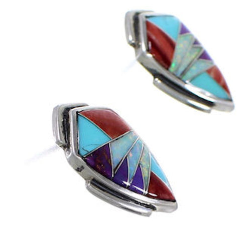 Sterling Silver Turquoise Multicolor Jewelry Post Earrings RS40018