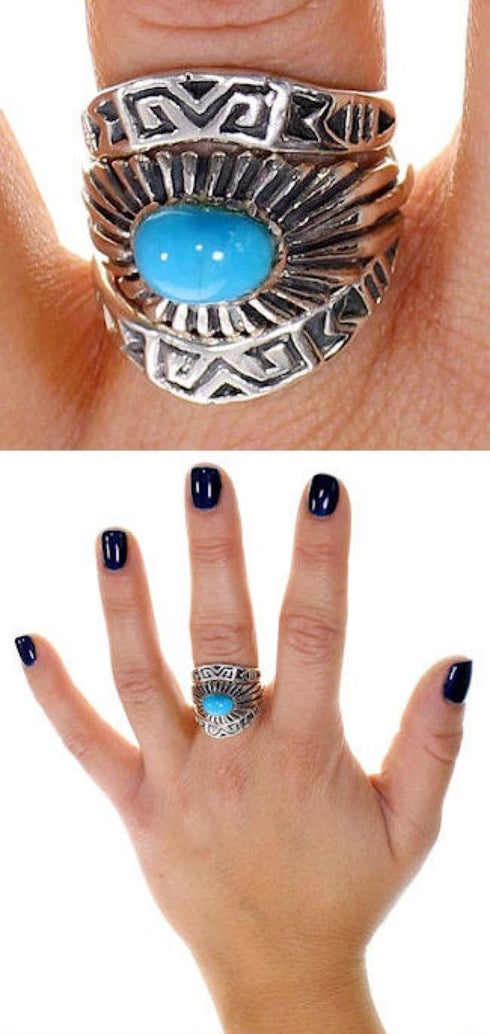 Southwest Turquoise And Silver Stackable Ring Set Size 4-3/4 UX33452