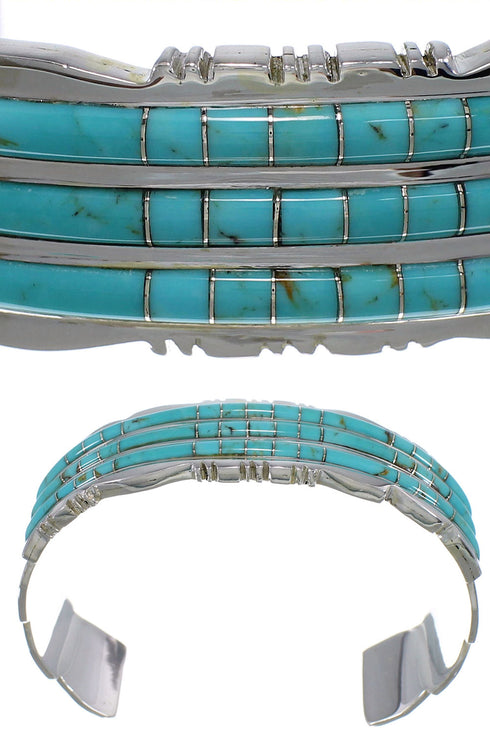 Silver And Turquoise Inlay Cuff Bracelet TX39606