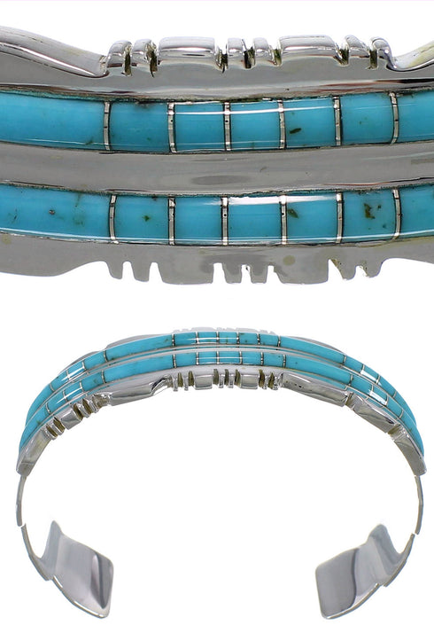 Southwestern Silver And Turquoise Inlay Bracelet TX39647