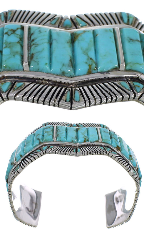 Southwest Authentic Sterling Silver Turquoise Cuff Bracelet CX49718