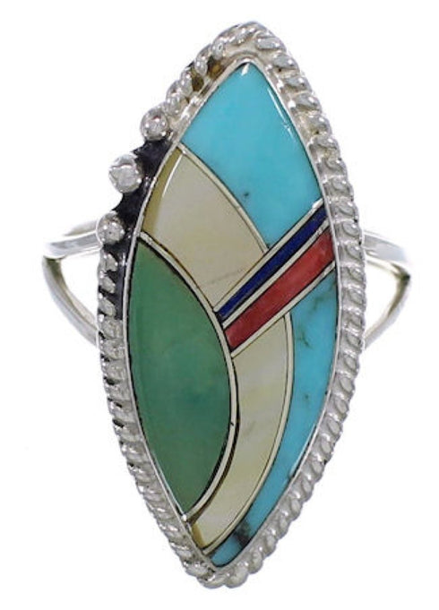 Authentic Sterling Silver Multicolor Inlay Ring Size 7-3/4 UX33661