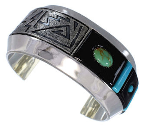 Turquoise Sterling Silver And Jet Jewelry Cuff Bracelet PX27966