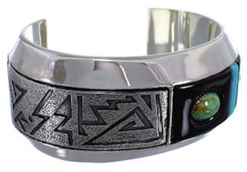 Turquoise Sterling Silver And Jet Jewelry Cuff Bracelet PX27966