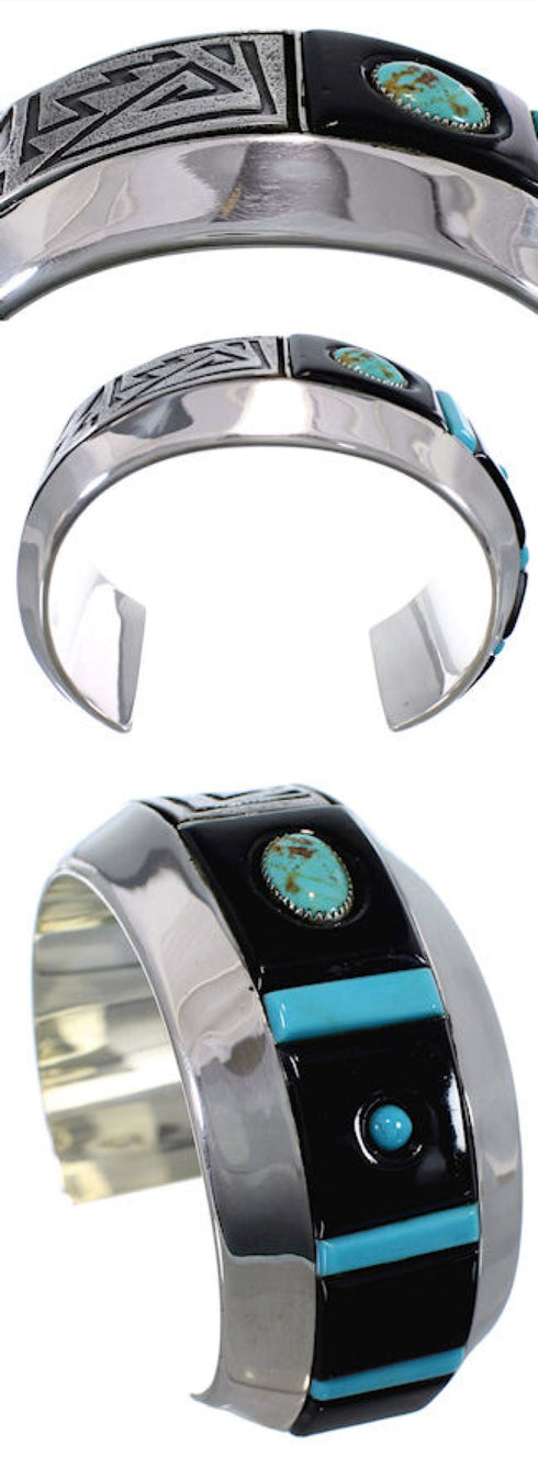 Sterling Silver Jet Turquoise Southwest Bracelet Jewelry PX27993