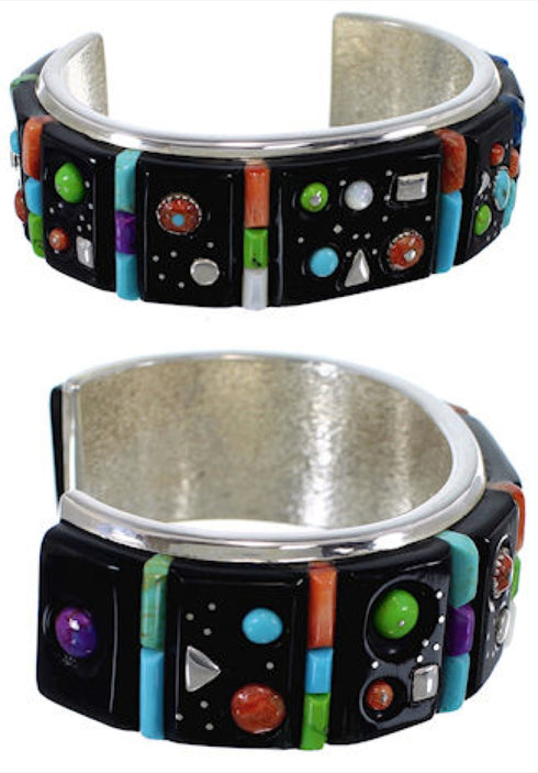 Sterling Silver Multicolor Inlay Southwest Cuff Bracelet PX28009