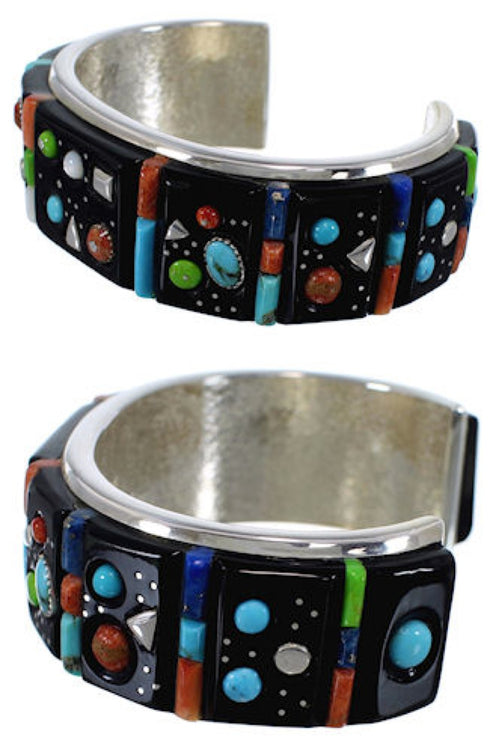 Sterling Silver Multicolor Inlay Southwest Cuff Bracelet PX28009