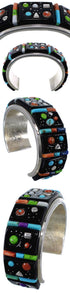 Sterling Silver Multicolor Inlay Southwest Cuff Bracelet PX28009
