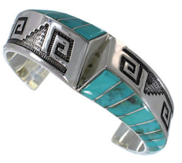 Silver Southwestern Turquoise Inlay Jewelry Cuff Bracelet PX27803