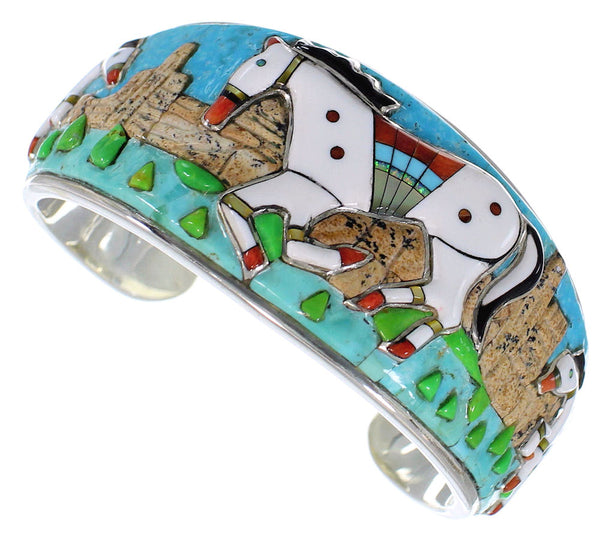Sterling Silver Multicolor 3-D Horse Jewelry Cuff Bracelet YS67667