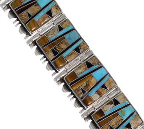 Southwest Multicolor Jewelry Sterling Silver Link Bracelet BW71217