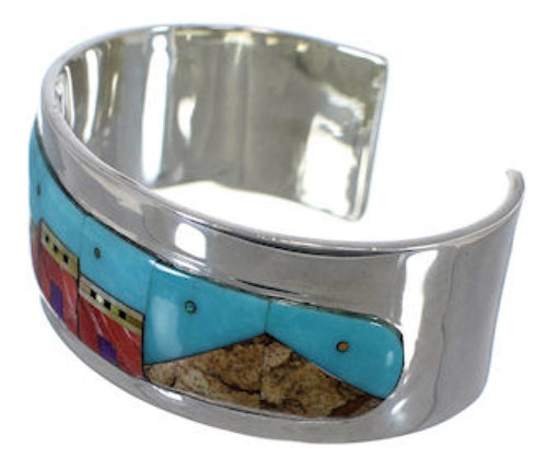 Native American Village Design Multicolor Silver Cuff Bracelet EX27884