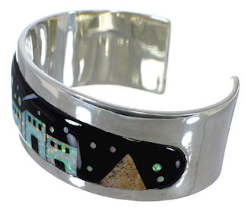 Black Jade Multicolor Native American Design Cuff Bracelet EX27895
