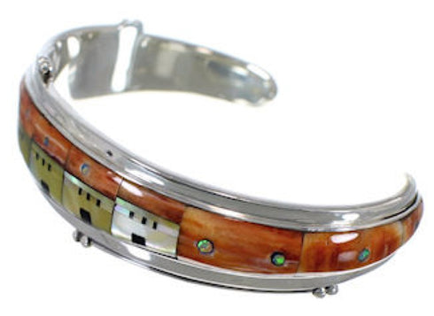 Native American Village Design Silver Multicolor Bracelet GS61865
